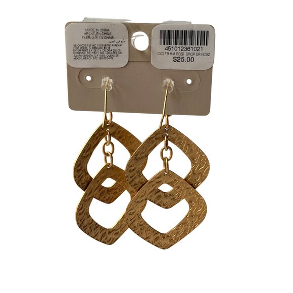 Chicos Y2K Gold Geometric Dangle Earrings Textured Linked Shapes Statement Style - Picture 3 of 13